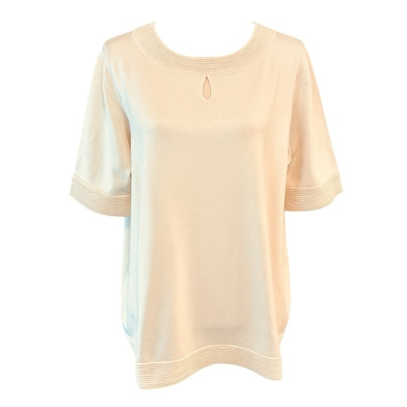 Pendleton Jackie Sweater Cream Short Sleeve Silk Blend Keyhole Plus size 2X - Picture 1 of 16